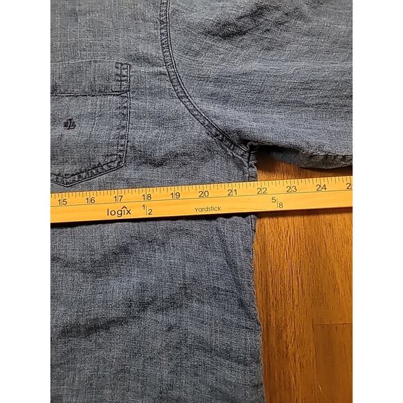Lauren Ralph Lauren Blue Chambray Linen Blouse L 1/2 Button EUC - Picture 8 of 9